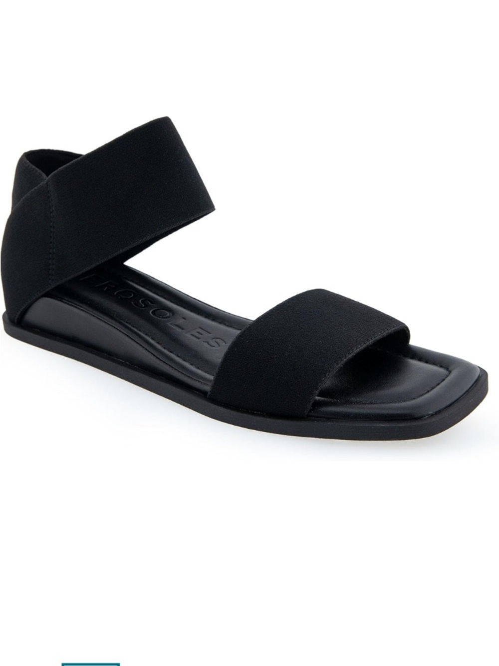Aerosoles Bente Flat Sandals | Black Elastic Ankle Wedge Sandals